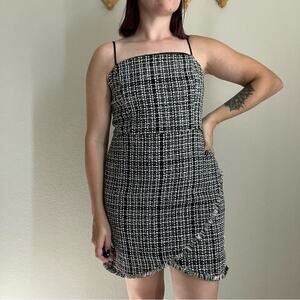 Lush Black and White Square Neck Tweed Dress Size Large NWT